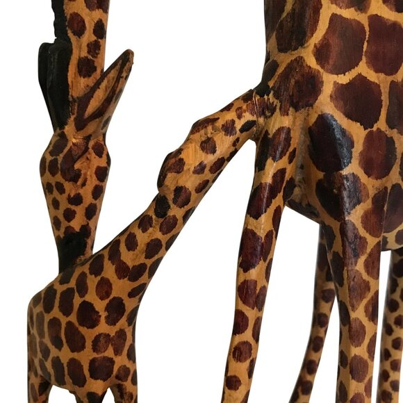 Handcrafted Wooden Giraffe & Baby Sculpture 12" - Picture 12 of 14